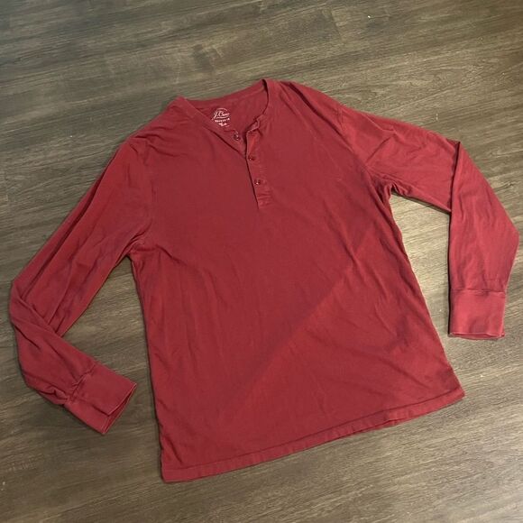 J. Crew Mens Red “Broken in” Henley Long Sleeve Shirt - Picture 1 of 5